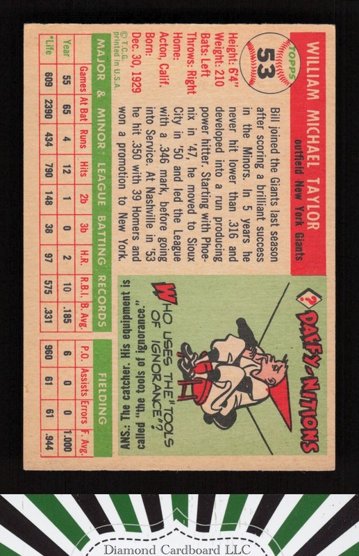 1955 Topps #53 Bill Taylor EX d, back