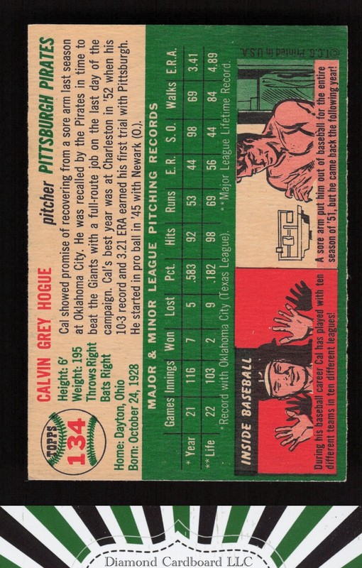 1954 Topps #134 Cal Hogue VGEX+ b, back