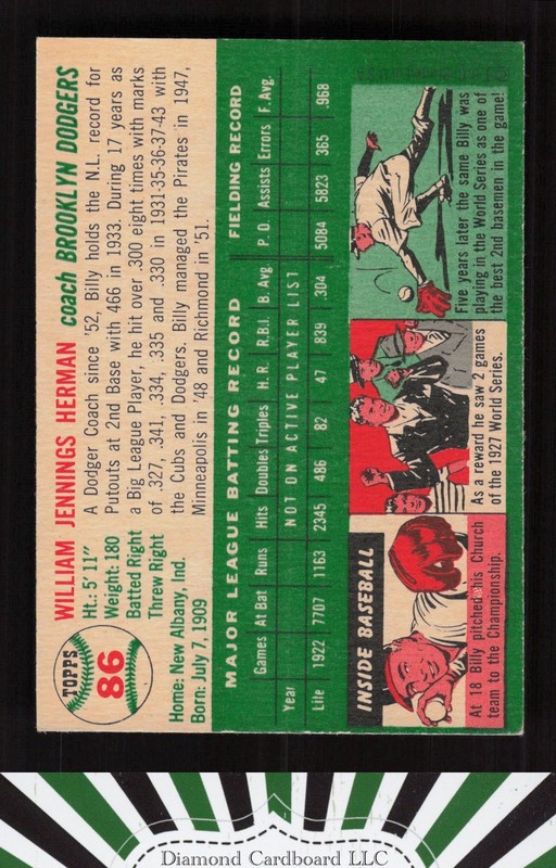 1954 Topps #86 Billy Herman EX e, back