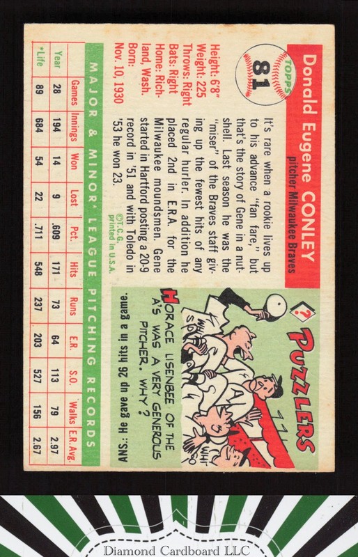 1955 Topps #81 Gene Conley VG h, back