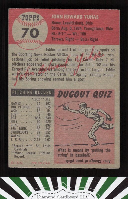 1953 Topps #70 Ed Yuhas EX e, back