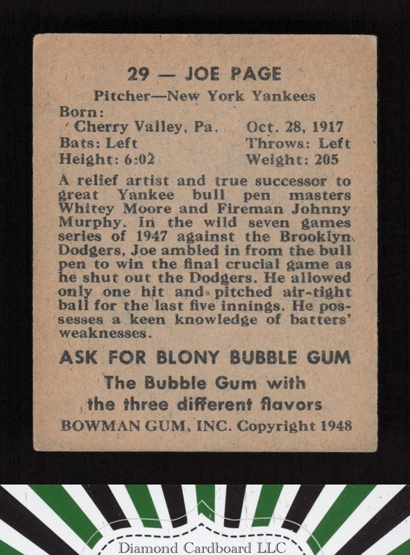 1948 Bowman #29 Joe Page VGEX a, back