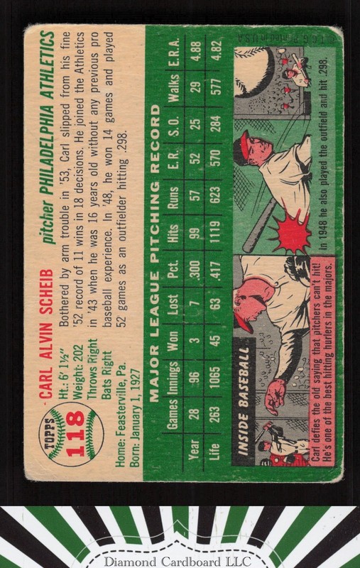 1954 Topps #118 Carl Scheib GD k, back