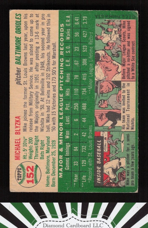 1954 Topps #152 Mike Blyzka VG e, back