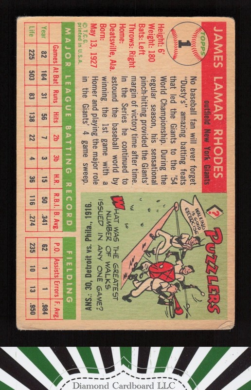 1955 Topps #1 Dusty Rhodes GD+ n, back