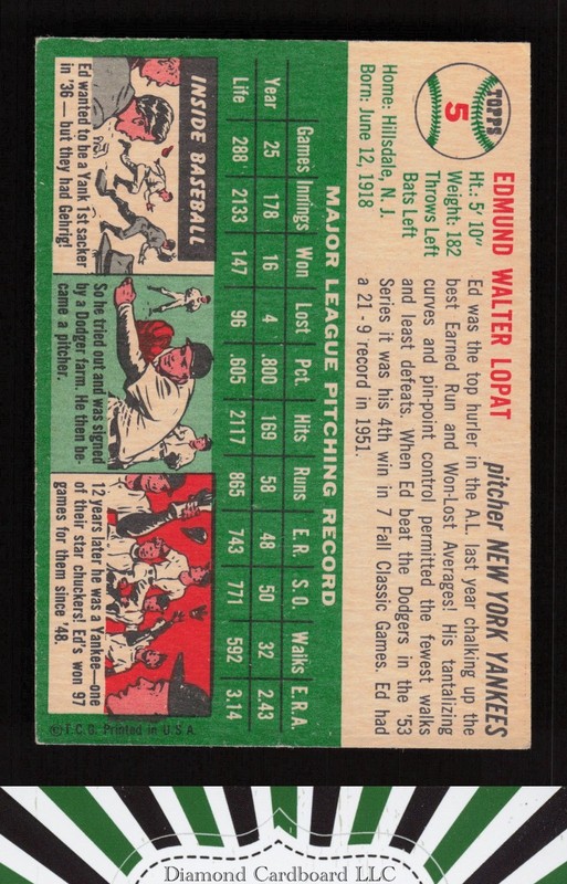 1954 Topps #5 Ed Lopat VGEX i, back