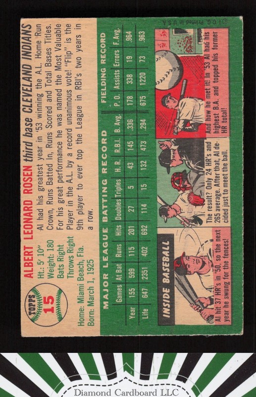 1954 Topps #15 Al Rosen VGEX g, back