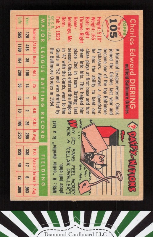 1955 Topps #105 Chuck Diering VG+ a, back