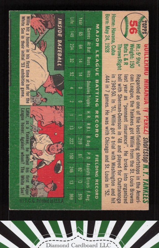 1954 Topps #56 Willy Miranda VG (MC) m, back