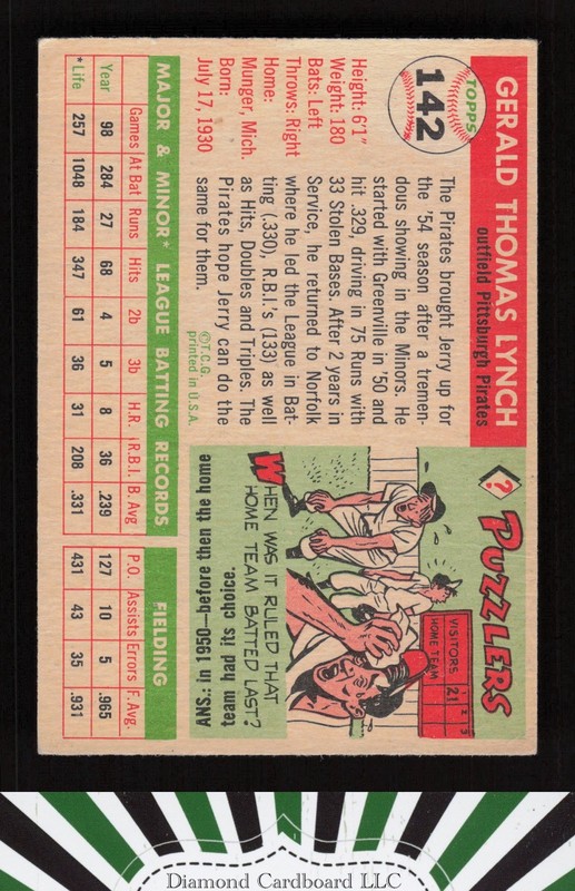 1955 Topps #142 Jerry Lynch VG g, back