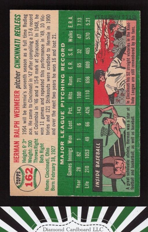 1954 Topps #162 Herman Wehmeier VG [DEAD CENTERED] d, back
