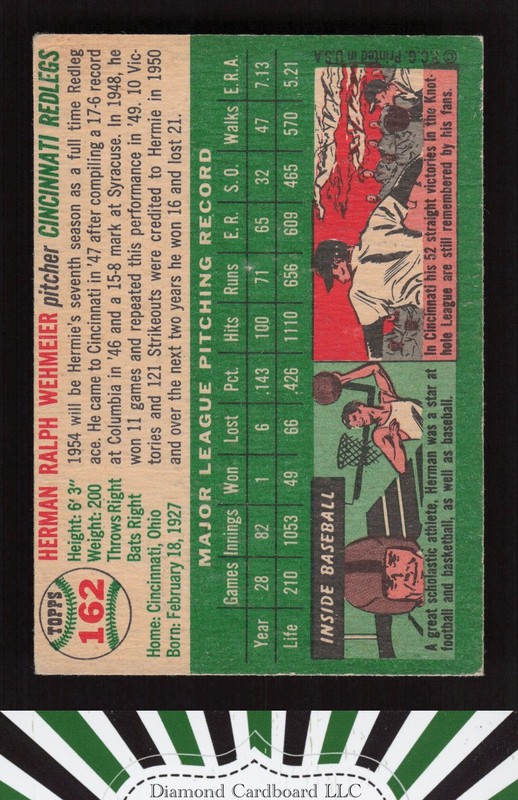 1954 Topps #162 Herman Wehmeier VG c, back