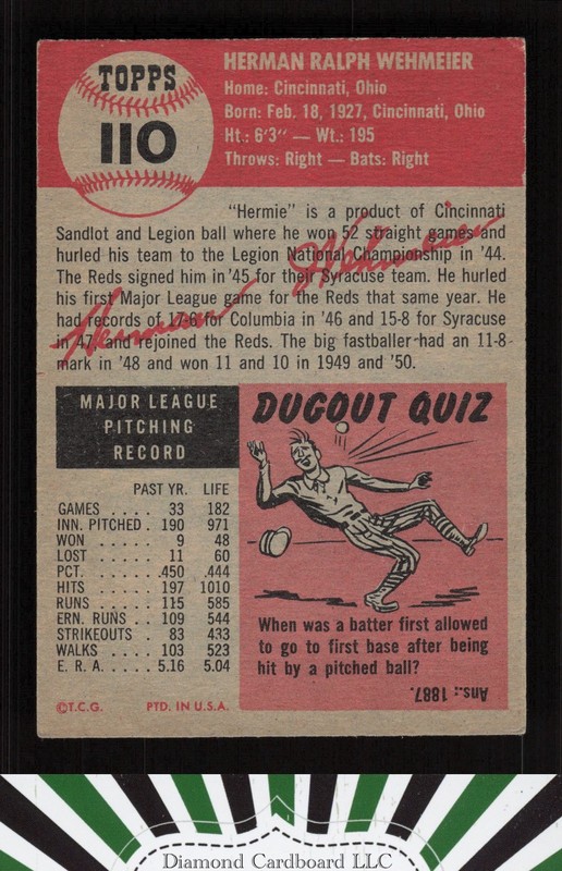 1953 Topps #110 Herman Wehmeier : Bio uses white text VGEX e, back