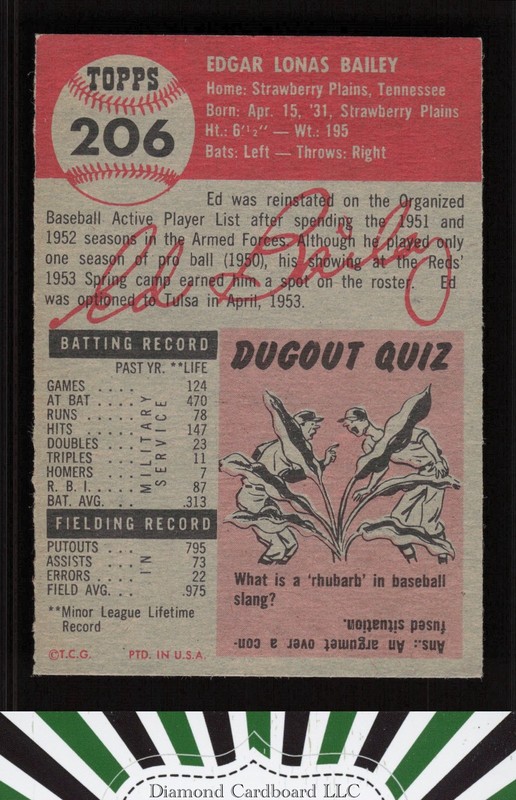 1953 Topps #206 Ed Bailey EX (ST) g, back