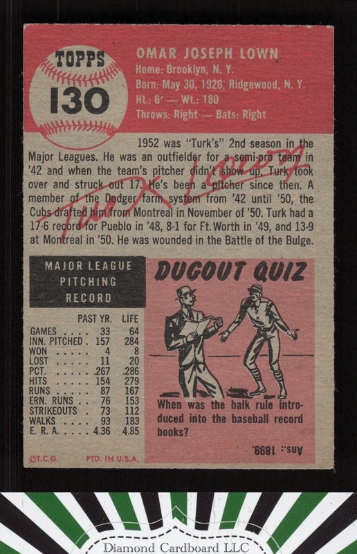 1953 Topps #130 Turk Lown : Bio uses white text VGEX f, back