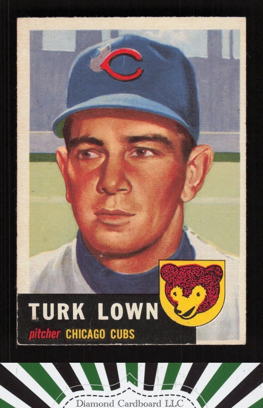 1953 Topps #130 Turk Lown : Bio uses white text VGEX f, front