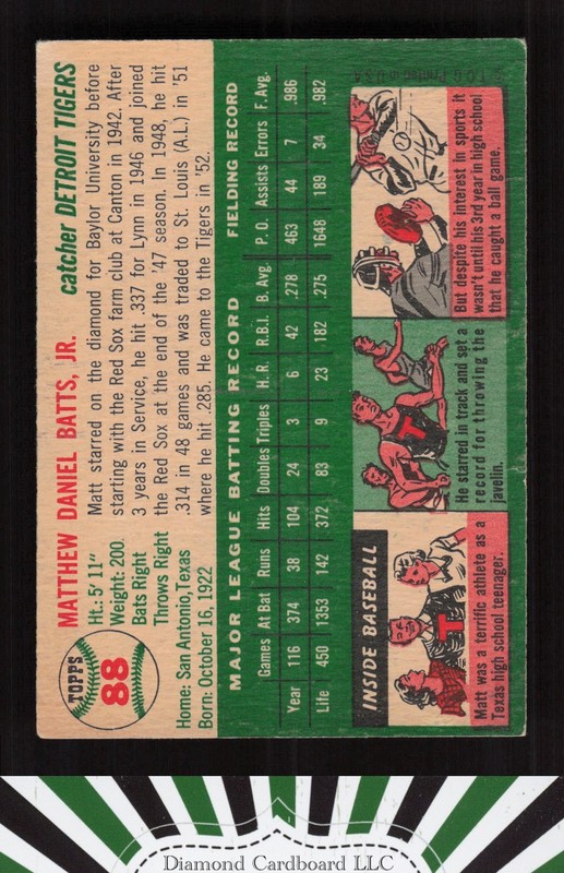 1954 Topps #88 Matt Batts VG (ST) g, back
