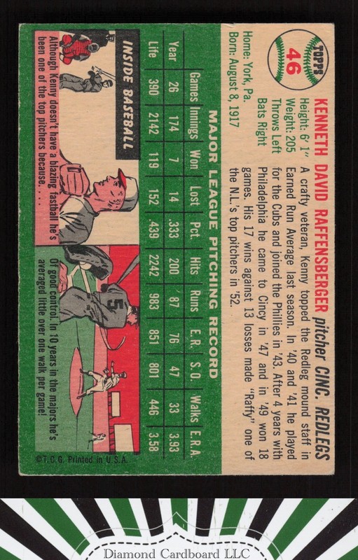 1954 Topps #46 Ken Raffensberger VG e, back