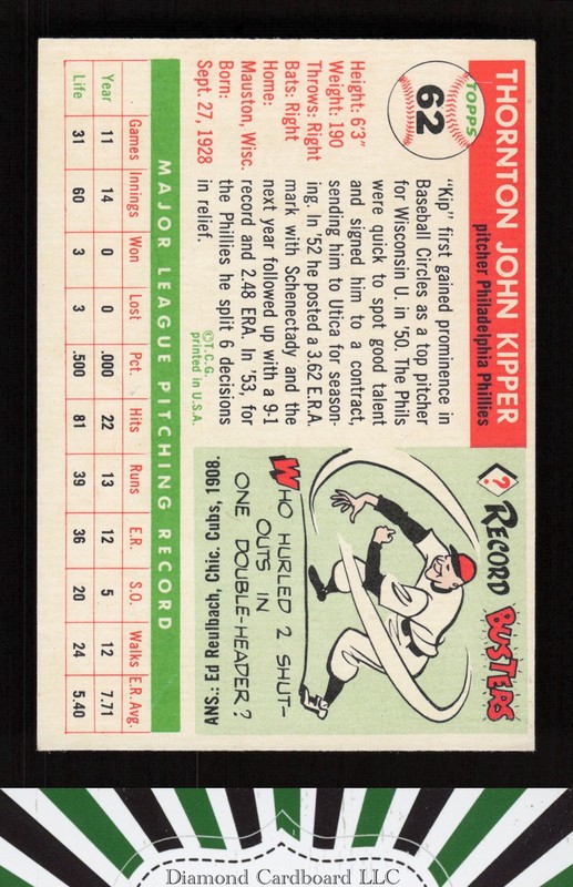 1955 Topps #62 Thornton Kipper VGEX+ t, back