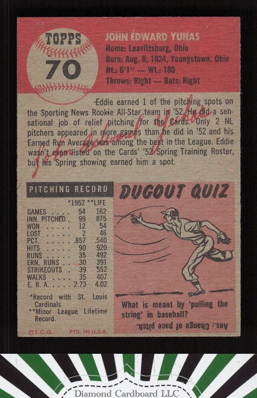 1953 Topps #70 Ed Yuhas EX c, back