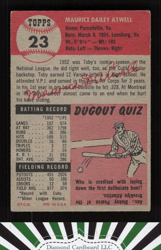 1953 Topps #23 Toby Atwell VGEX [CENTERED] d, back
