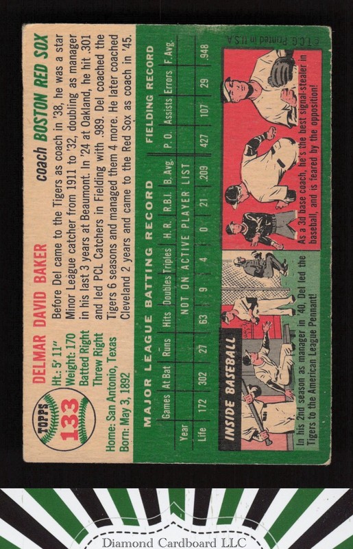 1954 Topps #133 Del Baker VGEX o, back