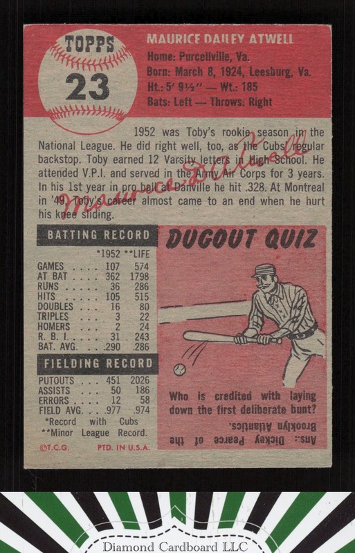 1953 Topps #23 Toby Atwell VGEX e, back