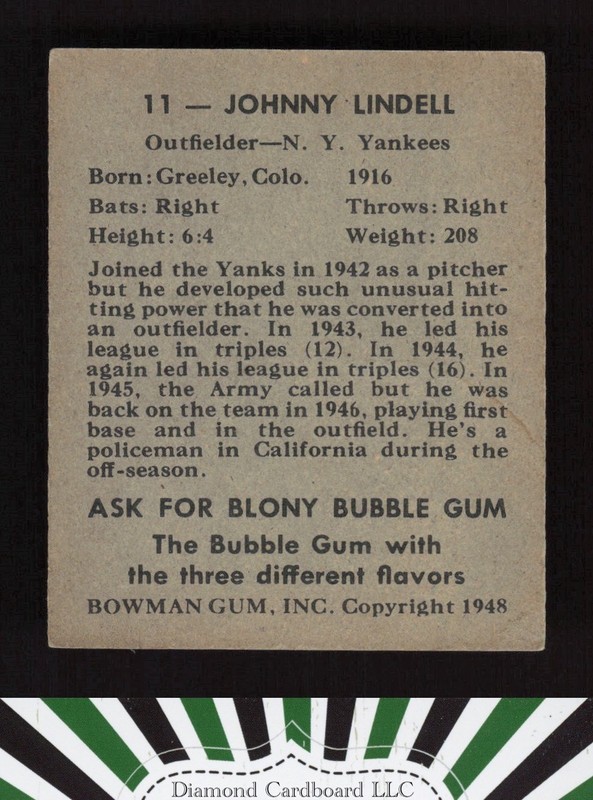 1948 Bowman #11 Johnny Lindell VGEX c, back