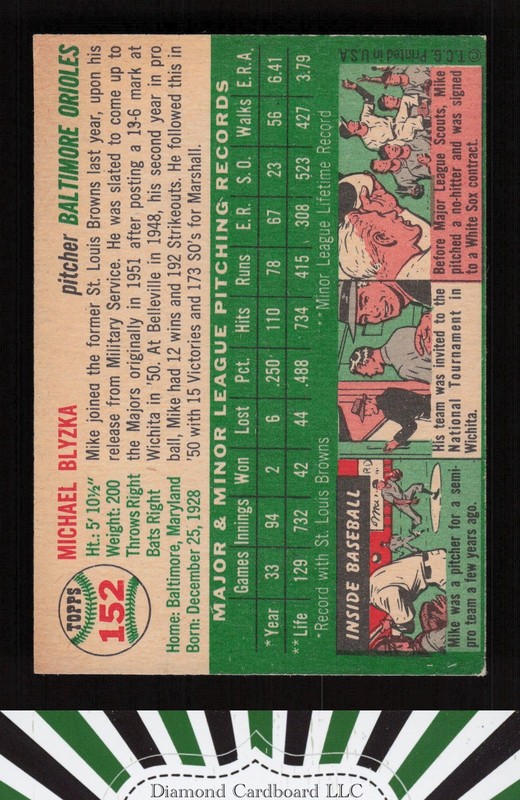 1954 Topps #152 Mike Blyzka EX a, back