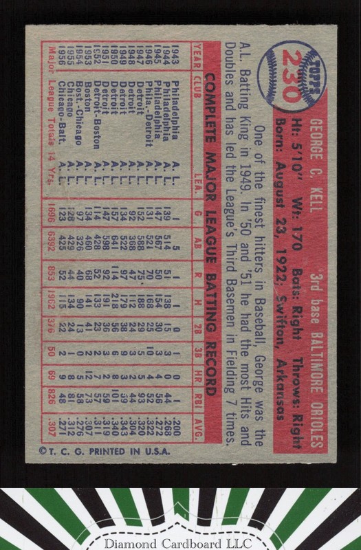 1957 Topps #230 George Kell EX h, back