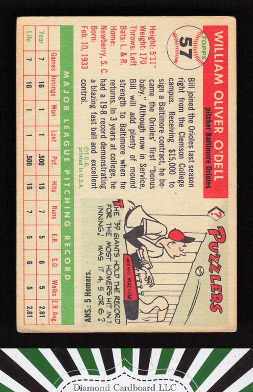 1955 Topps #57 Billy O'Dell VG p, back