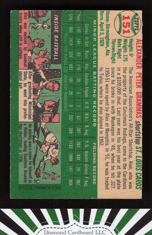 1954 Topps #151 Alex Grammas VGEX k, back