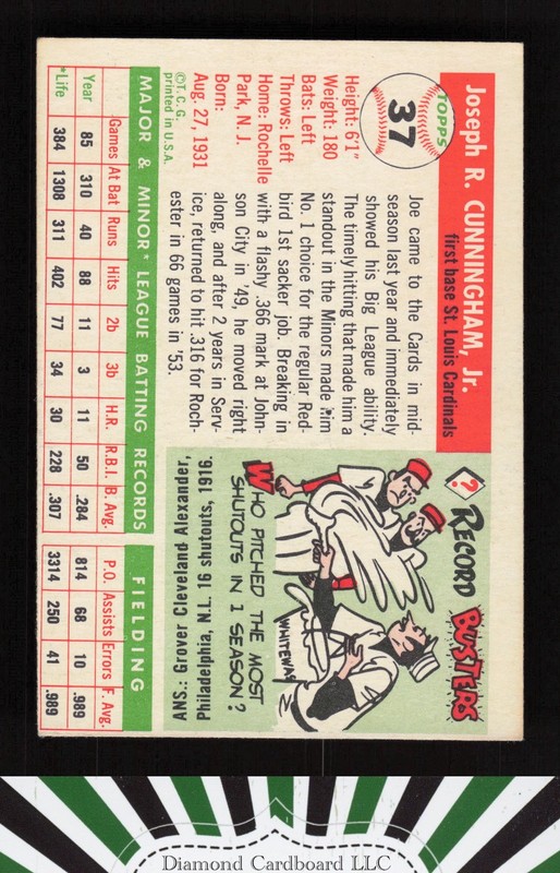 1955 Topps #37 Joe Cunningham EX (MC) g, back