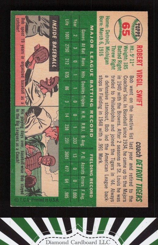 1954 Topps #65 Bob Swift EX h, back