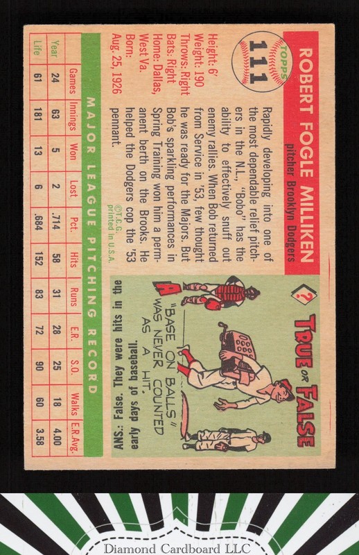 1955 Topps #111 Bob Milliken EX (ST) g, back
