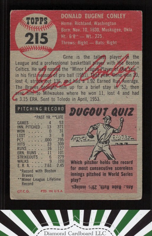 1953 Topps #215 Gene Conley VG b, back