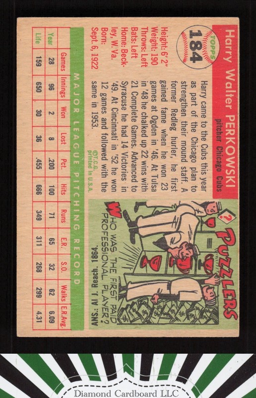1955 Topps #184 Harry Perkowski VGEX h, back