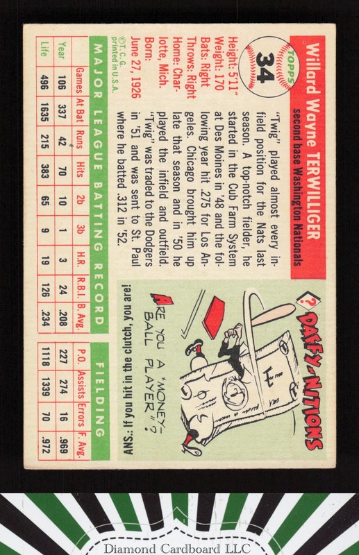 1955 Topps #34 Wayne Terwilliger VGEX+ k, back