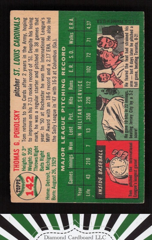 1954 Topps #142 Tom Poholsky EX h, back