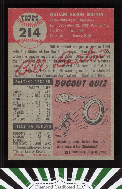 1953 Topps #214 Bill Bruton EX [GOOD EYE APPEAL] j, back