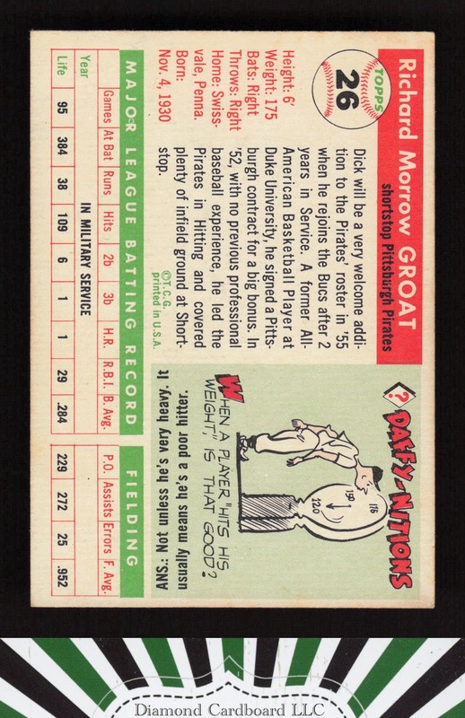 1955 Topps #26 Dick Groat VGEX g, back