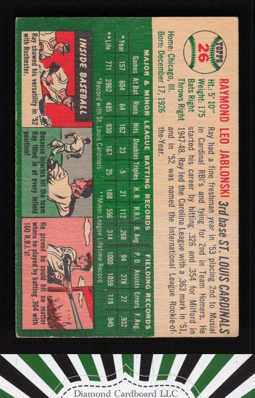 1954 Topps #26 Ray Jablonski VG m, back