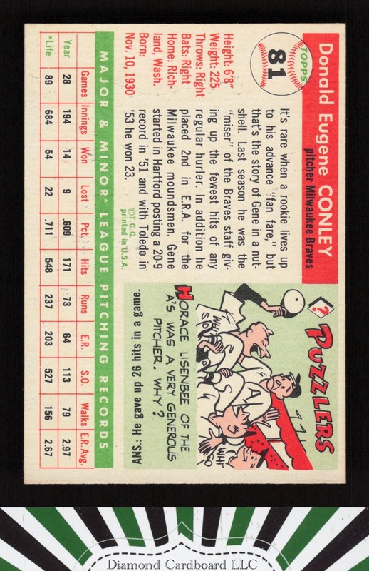 1955 Topps #81 Gene Conley EX u, back