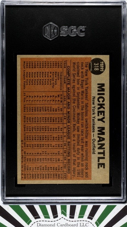 1962 Topps #318 The Switch Hitter Mickey Mantle SGC 4, back