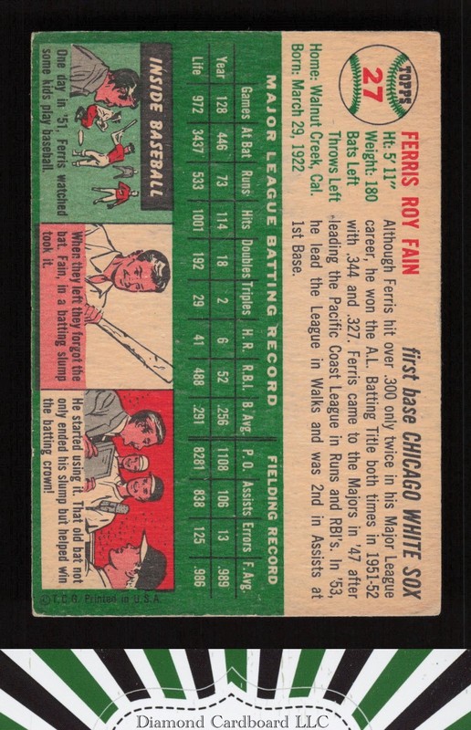 1954 Topps #27 Ferris Fain VG+ [CENTERED] d, back