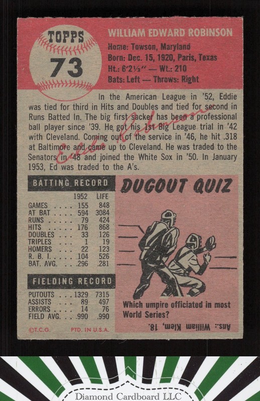 1953 Topps #73 Eddie Robinson EXMT+ h, back