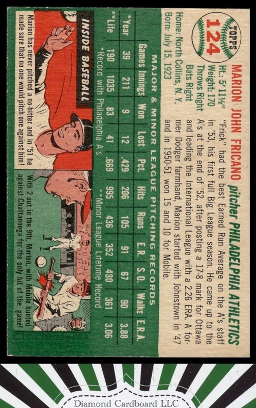 1954 Topps #124 Marion Fricano EX m, back