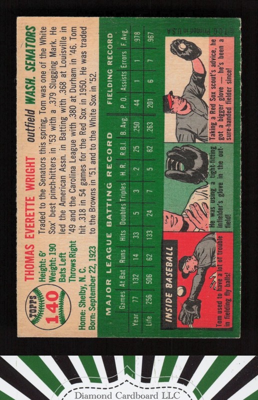 1954 Topps #140 Tom Wright EX+ [CENTERED] l, back