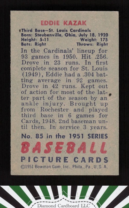 1951 Bowman #85 Eddie Kazak VGEX [GREAT EYE APPEAL], back