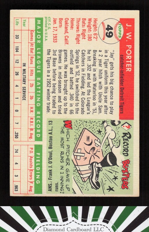 1955 Topps #49 J.W. Porter VGEX n, back